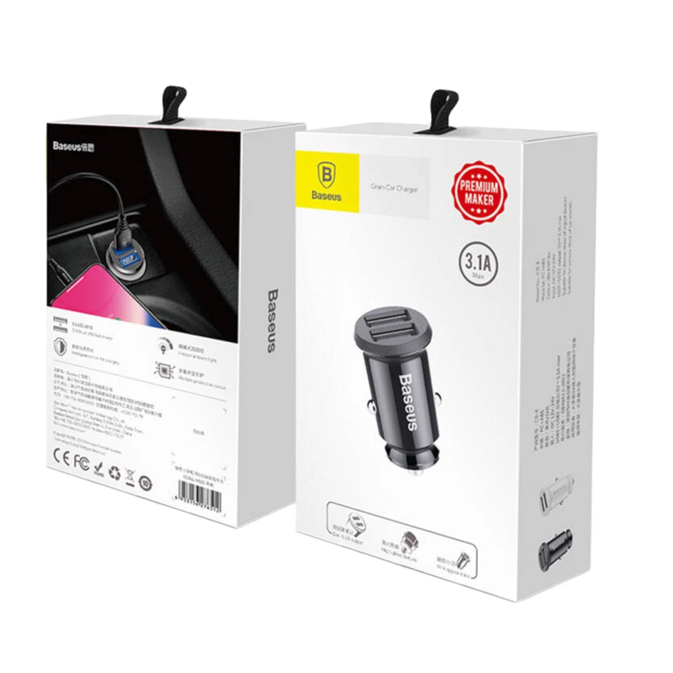 Car Charger Baseus Cigarette Lighter 2x USB 5V 3.1A Universal Car Black - Image 4 of 4