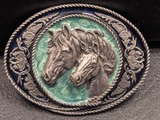 Siskiyou Western dual horse head belt buckle Made in USA with enameling