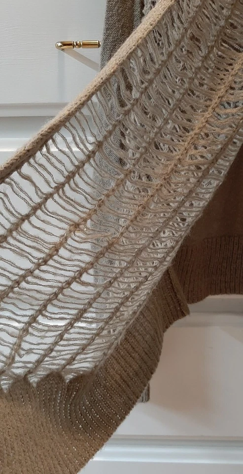 Cárdigan Suéter Kensie XS Tejido Transparente Abierto Tostado Grunge Envejecido Boho Chic Foto 3 de 4