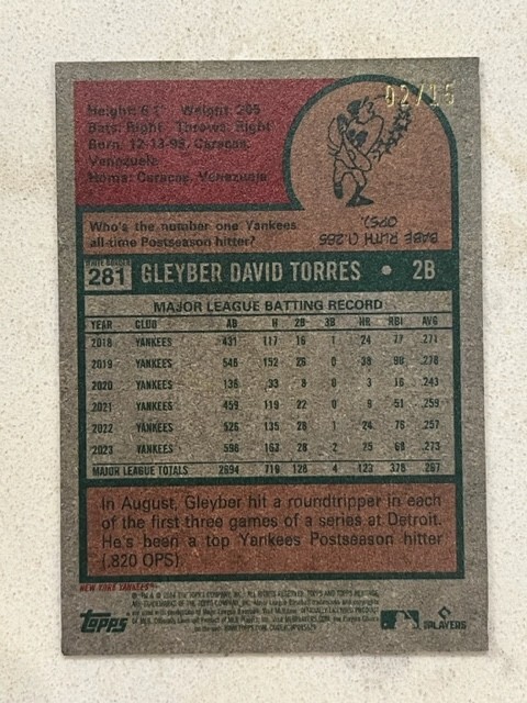 GLEYBER TORRES Yankees 2024 Topps Heritage Mini Baseball