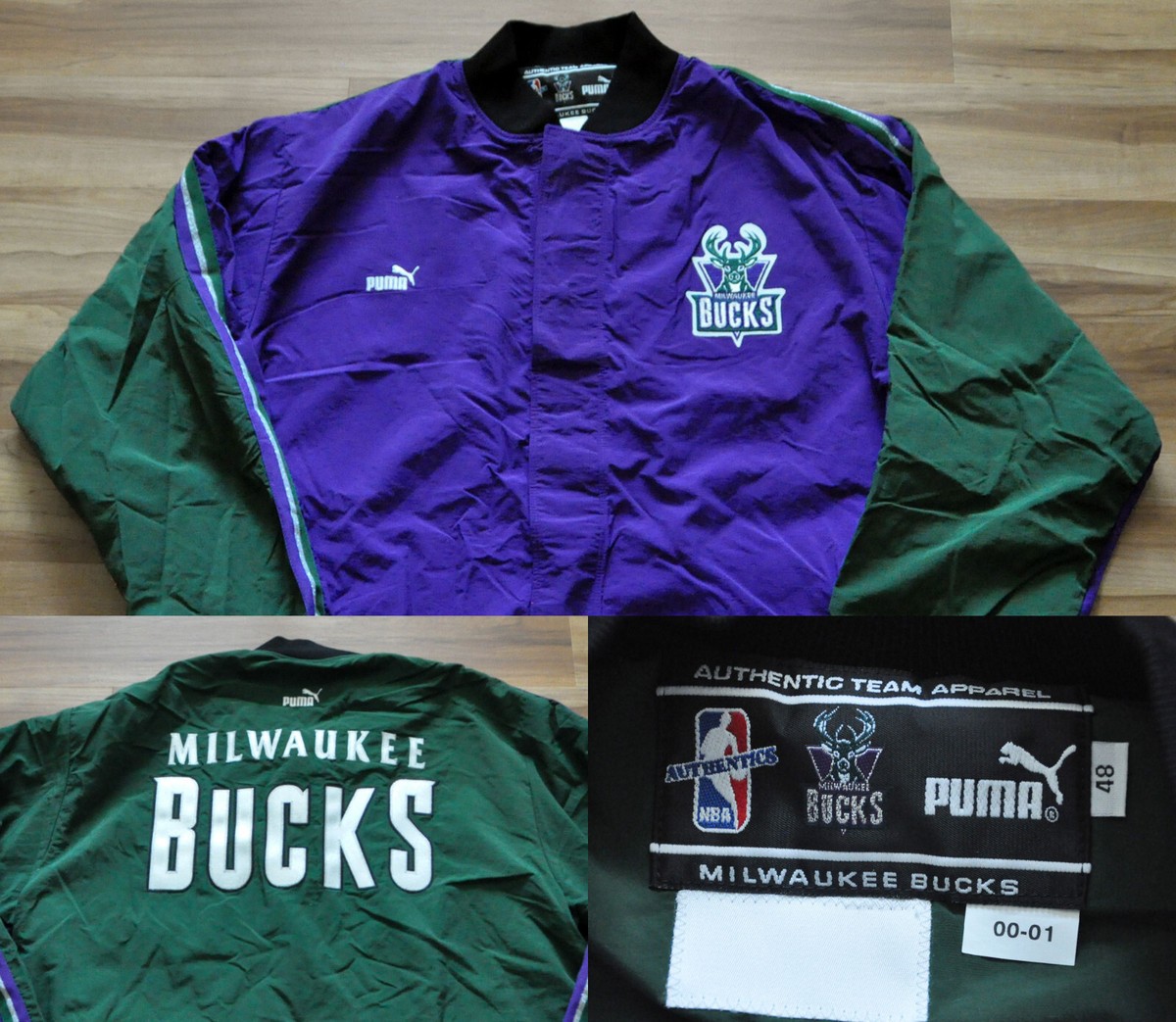 Milwaukee Bucks PUMA Jacket 00/01 Team Issue WarmUp Purple Green