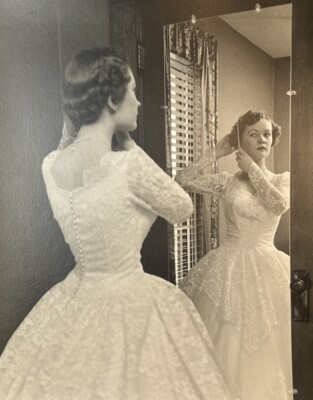 vintage wedding dresses new york 1950s Stature of Elegance This gown by Bianchi of is a stunning example of mid-century elegance and refined craftsmanship. Made from rich satin, the dress features a sweeping Tulle Fabric Vintage Photo Fort Plain New
