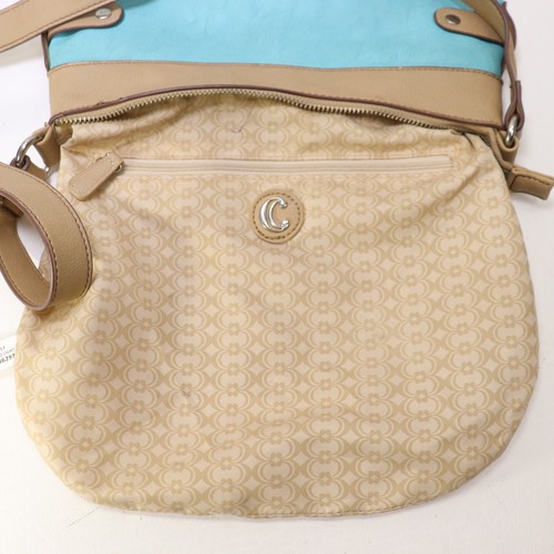 Charming Charlie Crossbody Handbag M Turquoise Blue Tan Nylon Trim - Picture 13 of 17