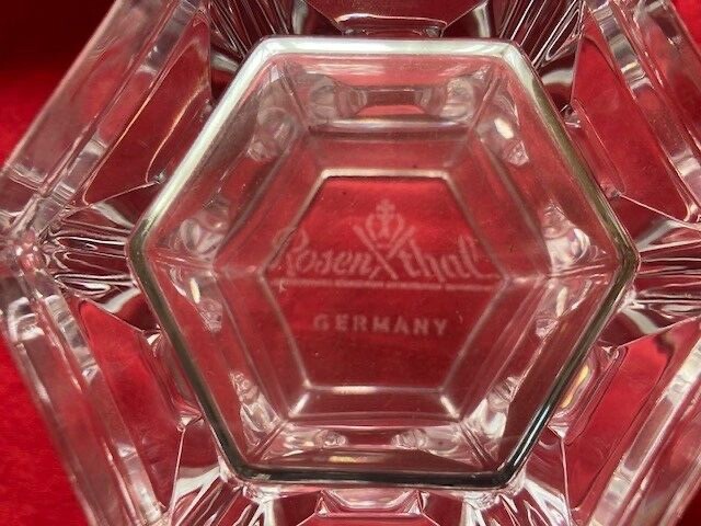 votive candle holder-crystal-Rosenthal Germany-hexagon-square design-signed