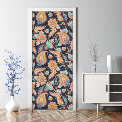 Paisley Bubble Free Door sticker blue and orange Decal Decor ...