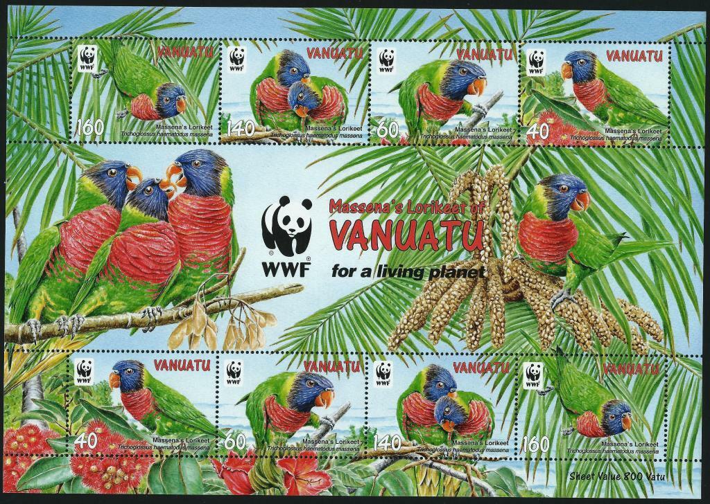 VANUATU - Cash special price 2011 WWF 'RAINBOW LORIKEETS' A234 Miniature MNH All stores are sold Sheet