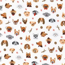 Fabric Whiskers and Tails Dogs on White KAUFMAN Cotton 1/4 Yard SRK-20416-1