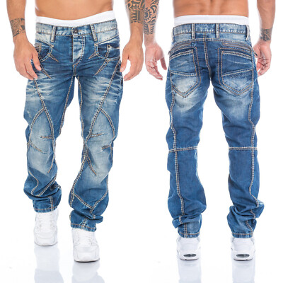 Cipo & Baxx Herren Regular Fit Jeans Hose Dicke Nähte Mens Pants 894 Blau 