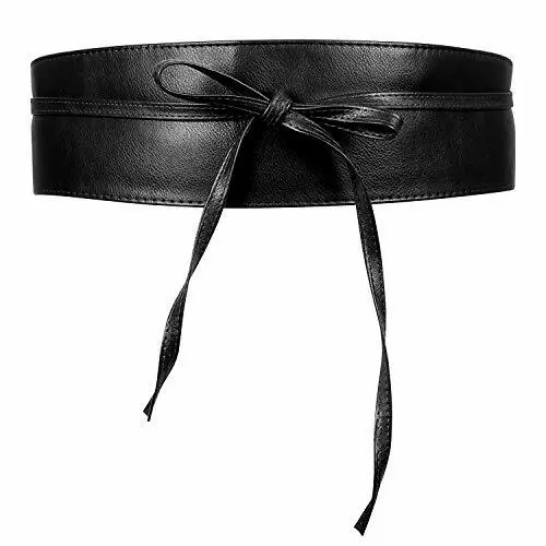 JASGOOD Women Fashion Leather Obi Belt Plus Size Black Wide