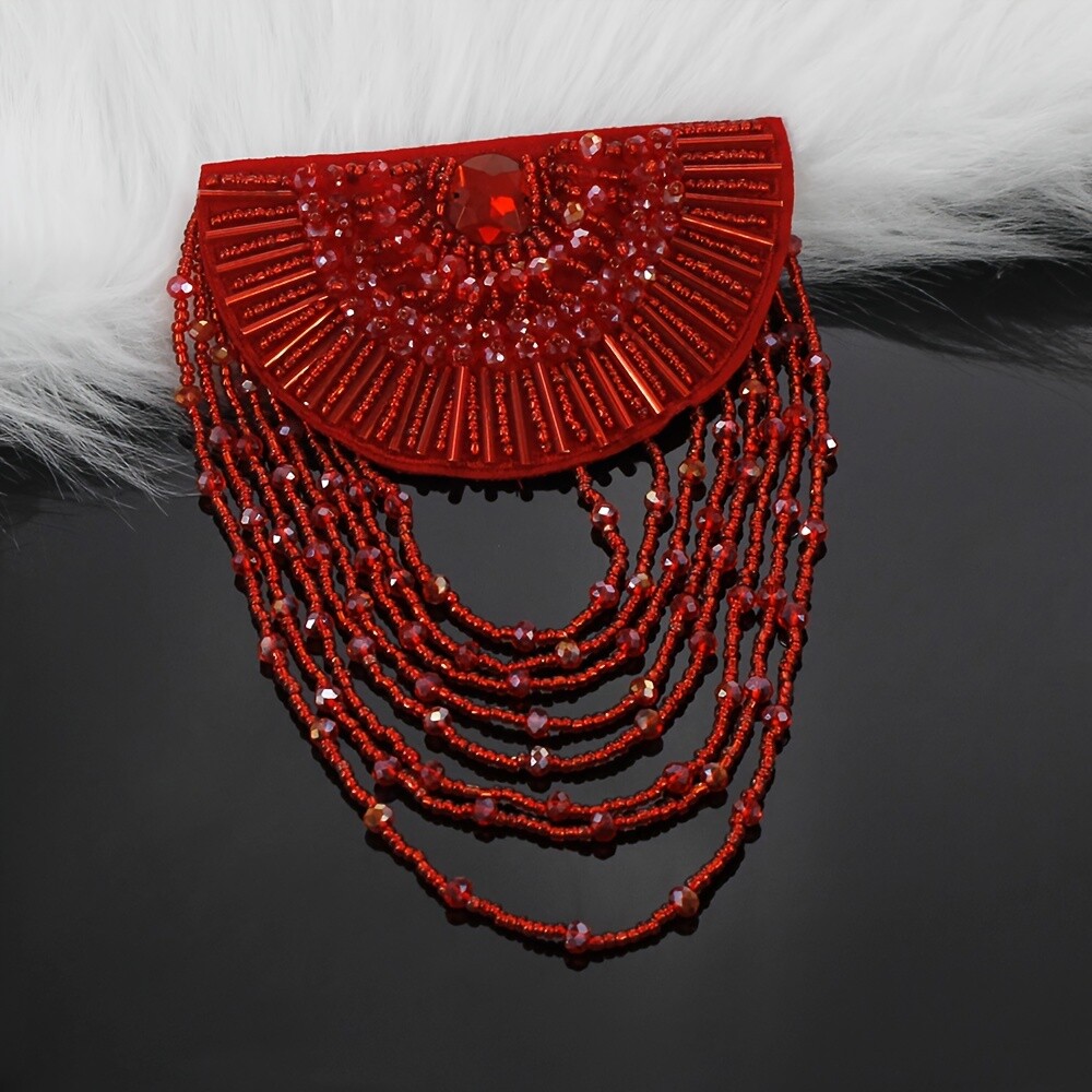 1pc Tassel Beaded Epaulettes Shoulder Pad Badge Sew on Patch Appliques DIY Craft