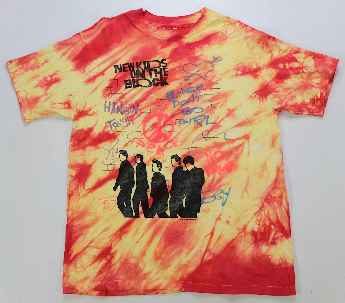 Rare Vintage New Kids On The Block Graffiti Tie Dyed T Shirt 80s Boy Band Size L