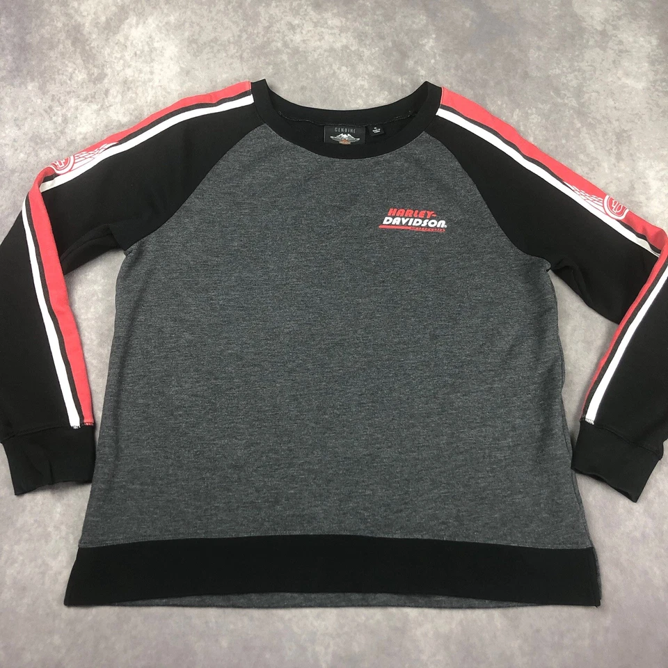 Camiseta Harley Davidson Para Hombre XL Bloque de Color Manga Larga Rojo Rayas Logo Estampado Foto 2 de 4