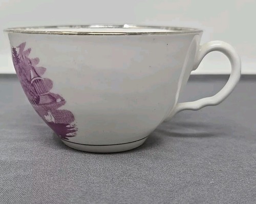 Thomas Wolfe Purple Bat Painted Cup & Saucer Late 18th Early 19th C. #2 - Picture 11 of 17