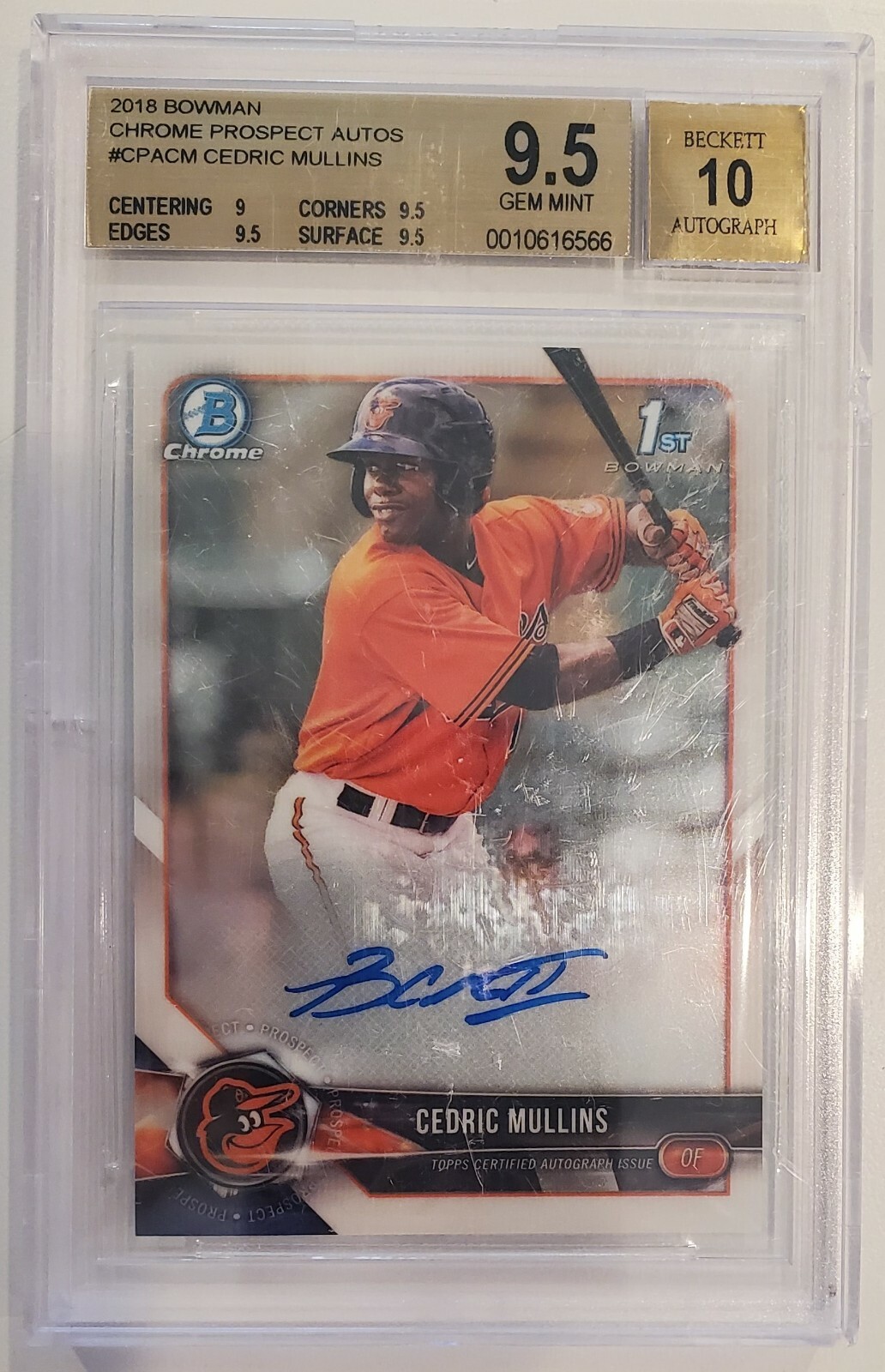 2018 Bowman Chrome Cedric Mullins Autograph Rookie Card BGS 9.5 w 10 Auto