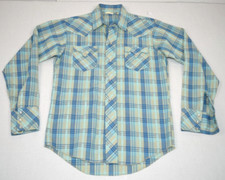 Vintage Western Pearl Snaps Shirt Size S/M 60s Aqua Ivory Blue Grunge