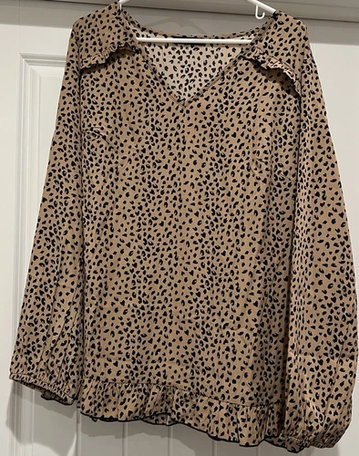 NEW! SHEIN Curve Women 2XL Leopard Top Blouse Shirt Long Sleeve Ruffle