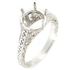 Art Deco Style Sterling Silver Semi Mount Ring Setting Round RD 8x8mm