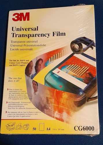 3M Universal Transparency film A4 CG6000 for inkjet, B&W & colour laser printers