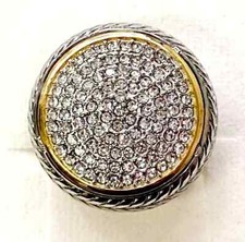 HSN Emma Skye Stainless Steel Pavé Crystal Textured 2-Tone Ring Size 10