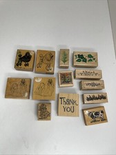 13 Lot Rubber Stamps Wood Mounted- Dogs Poodle, Maltese, Cow, Floral Unique A7