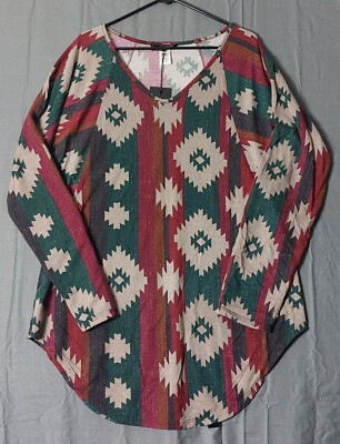 L&B Lucky & Blessed Tunic Womens Medium Shirt Blouse Western Top Cowgirl 