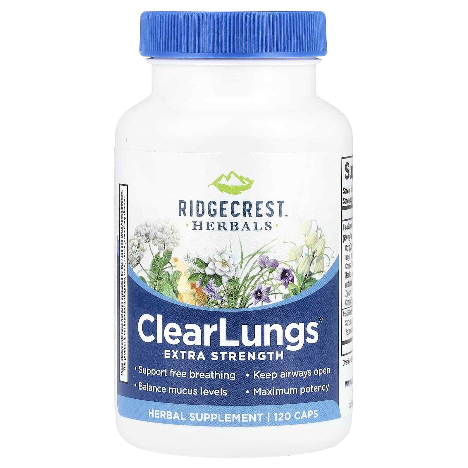 RidgeCrest Herbals, ClearLungs®, Extra Strength, 120 Caps New Look Free P&P - Image 2