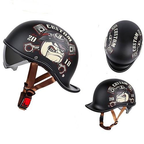 Half Motorbike Beanie Helmet Cap Skid Scooter Chopper Helmet +Sun Visor DOT - Picture 3 of 37