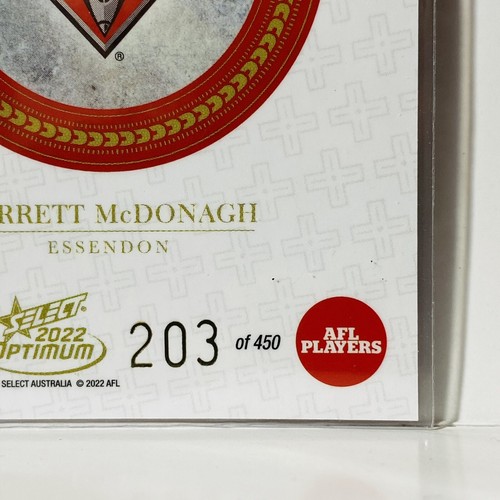 2022 Select AFL Optimum Plus RC Garrett McDonagh Essendon Bombers 203/450 OP213 - Bild 3 von 3