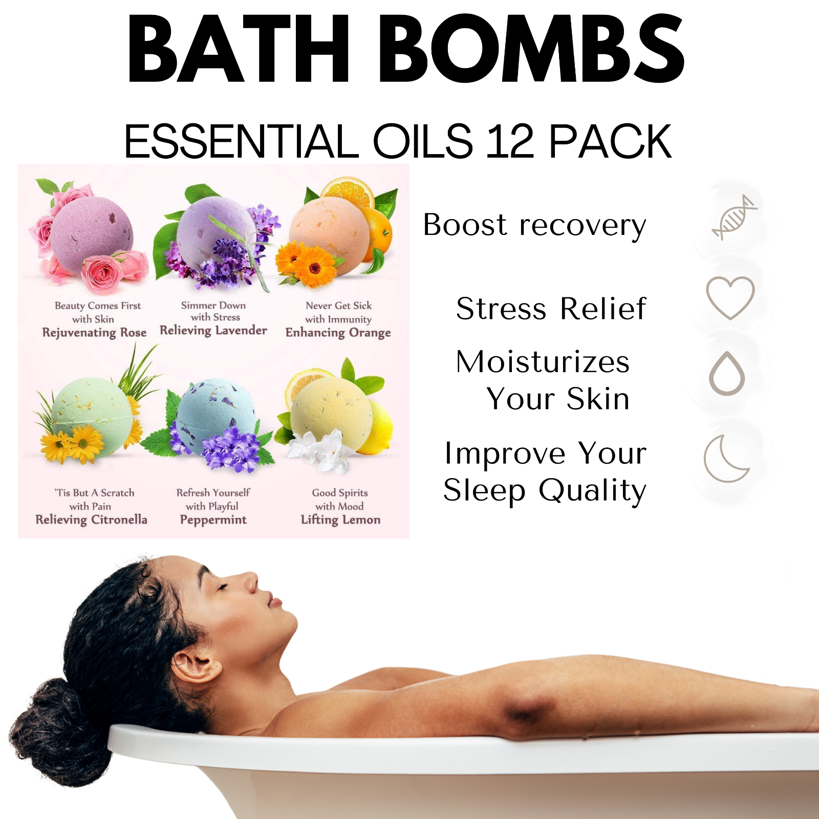Bath Bombs Essential Oils Fizzy Organic Mixed Scents Vegan Gift Set 12