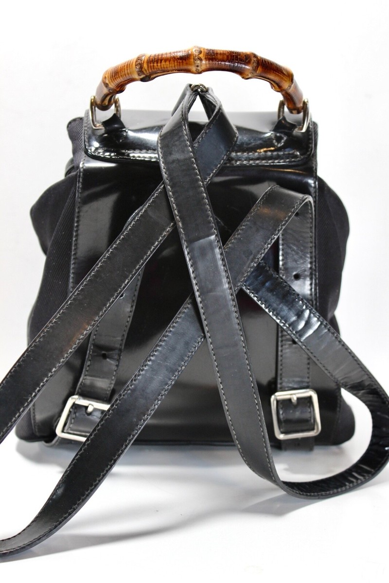 Gucci Bamboo Mini Backpack Black Nylon Leather Vintage 90s Gucci Nylon Bamboo Handle Leather Backpack  main image 3