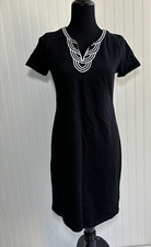Talbots Black Dress White Trim Short Sleeve Size Petite Small SP Preppy Basic
