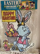 Vintage Easter Yard Signs Stake Decorations Impact Plastics Set Large 1995 22  