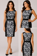 Michael Kors Dress Size 6 Black White Floral Sheath Colorblock Sleeveless Zip S