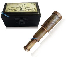 Antique Brass Telescope Marine Handheld Spyglass Telescope 6 Inch With Wood Box