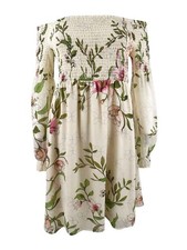 Guess Juniors' Eria Smocked Off-The-Shoulder Dress (M, Midnight Lily Print)