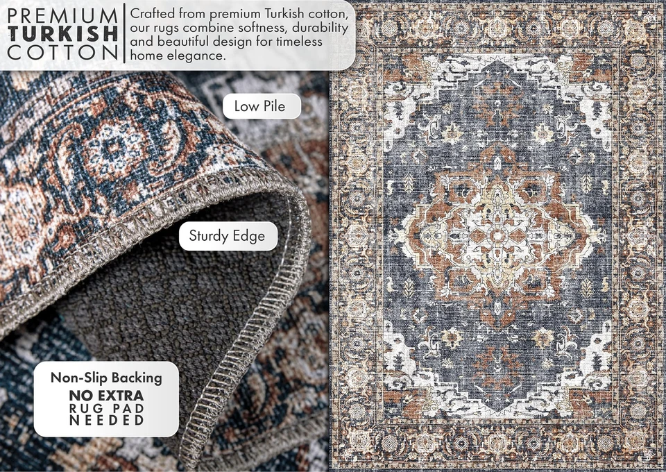 可水洗防滑支撑 8x10 东方地毯客厅,土耳其婴儿床... — 第 2/4 张图片