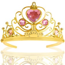 Princess Crown Tiara for Girls Gold Plastic Crown Pink Crystal Girls Hair Acc...