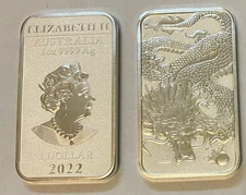 2022 Australia, Perth Mint,  2 Pieces,  Lunar Dragon,  1 oz Silver Bars