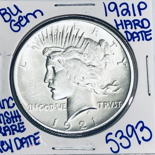 1921 P BU UNCIRCULATED SILVER PEACE DOLLAR AUTHENTIC U.S.MINT RARE KEY DATE 5393