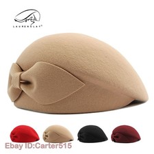 Womens Wool Beanie Hat French Dress Beret Winter Hat Fascinator Hats Black Retro