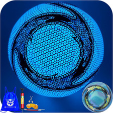 Soccer Ball Glow in the Dark Blue, Glowing Soccer Ball Size 4/5 for Men Women Ni