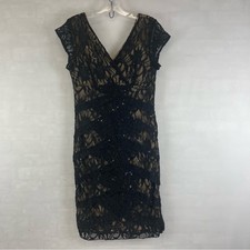 Scarlett Black Lace Overlay Nude Illusion Sequin Cocktail Dress Size 8