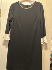 Karl Lagerfeld Paris LBD Black Crepe Stretch Lined White Ruffle Sleeve Dress