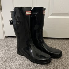 Hunter Women’s Glossy Black Mid-Calf Rubber Rain Boots Size 6