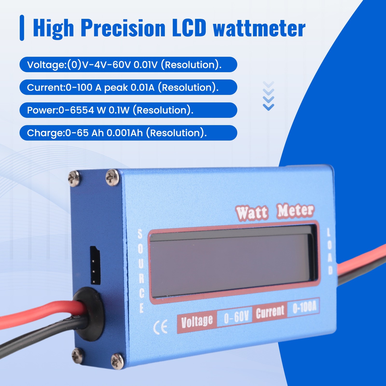 Digital Wattmeter Watt Meter  Meter DC 60V 100A Balance Voltage Battery8496 thumbnail 7