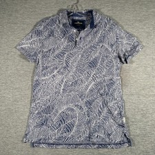 Rodd Gunn Polo Shirt Mens Small Blue Leaf Print Sports Fit Cotton Tropical