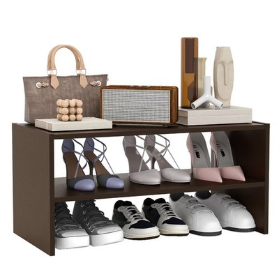 Espresso 2-Tier Stackable Shoe Organizer,Wooden Shelf for 6-12 Pairs