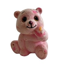 Russ Flocked Pink Teddy Bear Sitting Mini Figurine Hong Kong VTG Worn Preowned