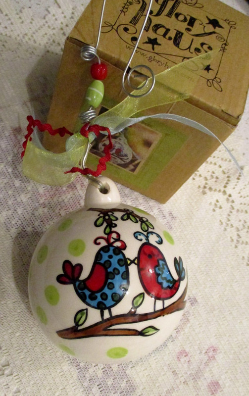 Glory Haus OUR FIRST CHRISTMAS Ceramic Ball Ornament Love Birds NIB
