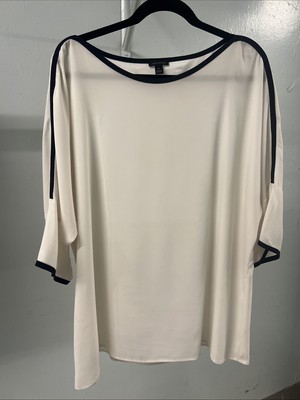 Ann Taylor Women s XXL White Boat Neck Blouse Short Sleeve Shirt Top